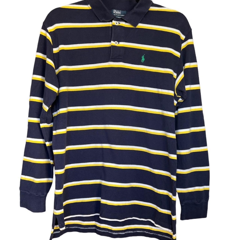 Polo Ralph Lauren navy and yellow stripe long sleeve shirt